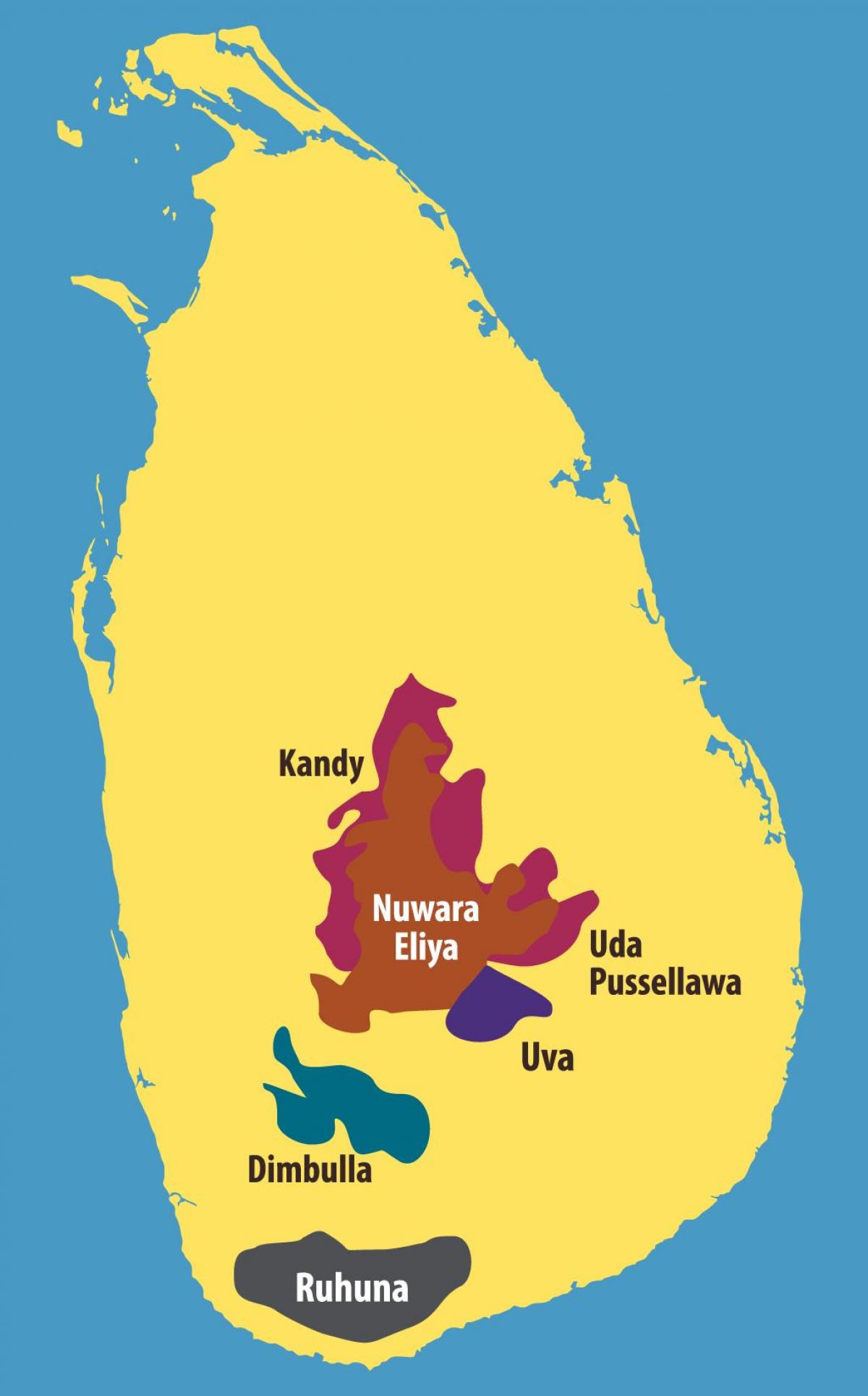 מפה של מטעי התה בסרי לנקה