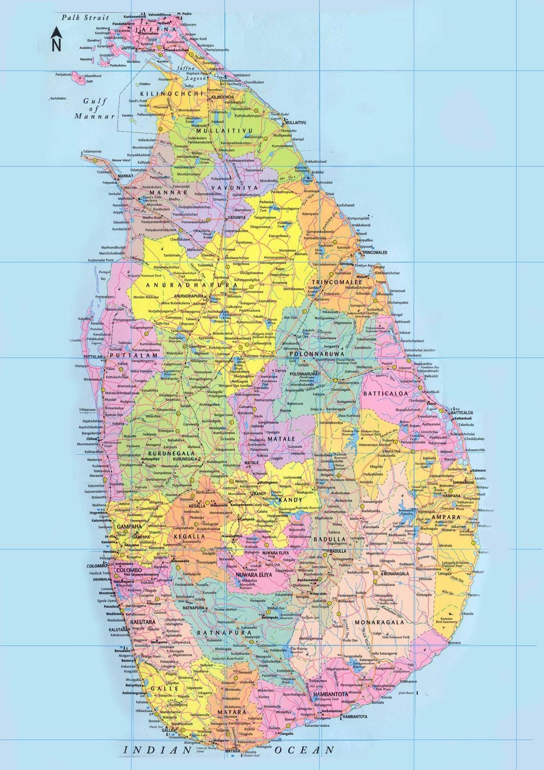 סרי לנקה מפת הדרכים מרחק קילומטר